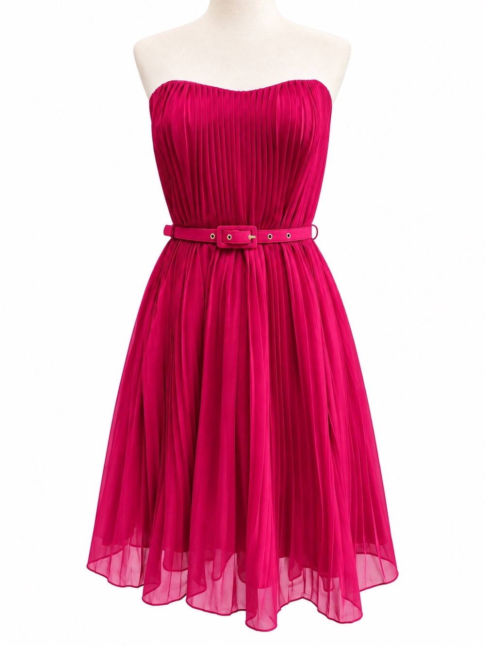 French Connection Deep Magenta Strapless Dress Pleated Belted Cocktail Dress 4